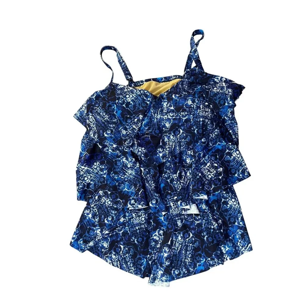 Swim 365 Tankini Top Womens 26 Used Blue White - Picture 3 of 13